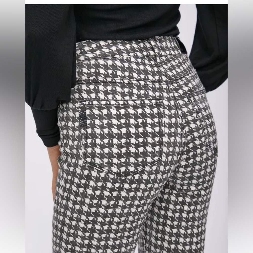PAIGE Cindy Houndstooth Cropped Jeans Black Cream Size 26